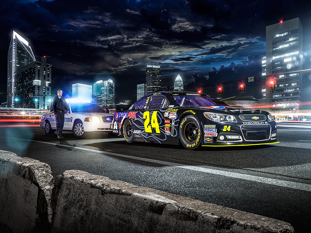 Pepsi Max 2014 NASCAR shoot - Having fun with the nighttime hired security