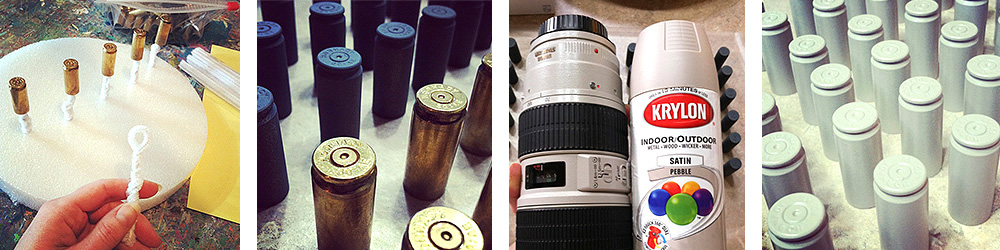 You thought painting logos on each case took a long time? You haven't seen anything yet! The main supporting element of the GIVE ME A SHOT campaign are the bullet shells painted like the iconic Canon 70-200 2.8L lens. I wanted the shells to look like the lens, but not to look too perfect as to show that each one is hand painted. Christina did an impeccable job of giving each shell enough detail to be easily recognizable, yet retain the texture that painting yields.