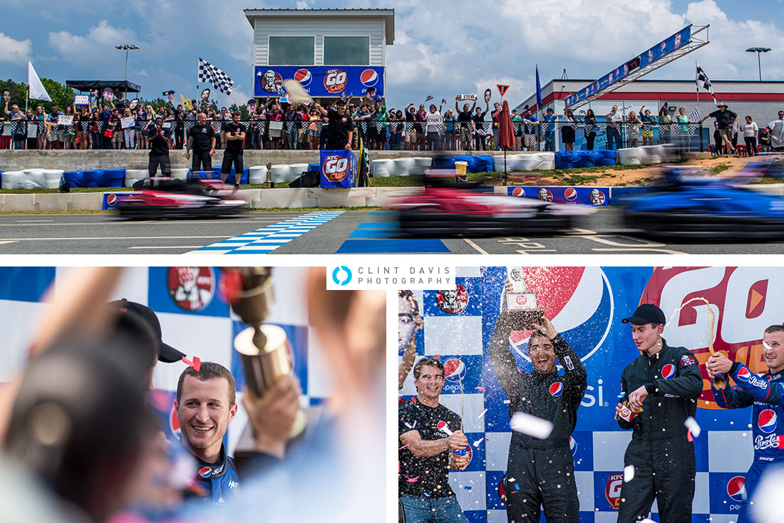 Jeff Gordon & Kasey Kahne: Go-Kart Challenge - After a long hot day at the track it was time to celebrate... by spraying Pepsi into the air, of course.