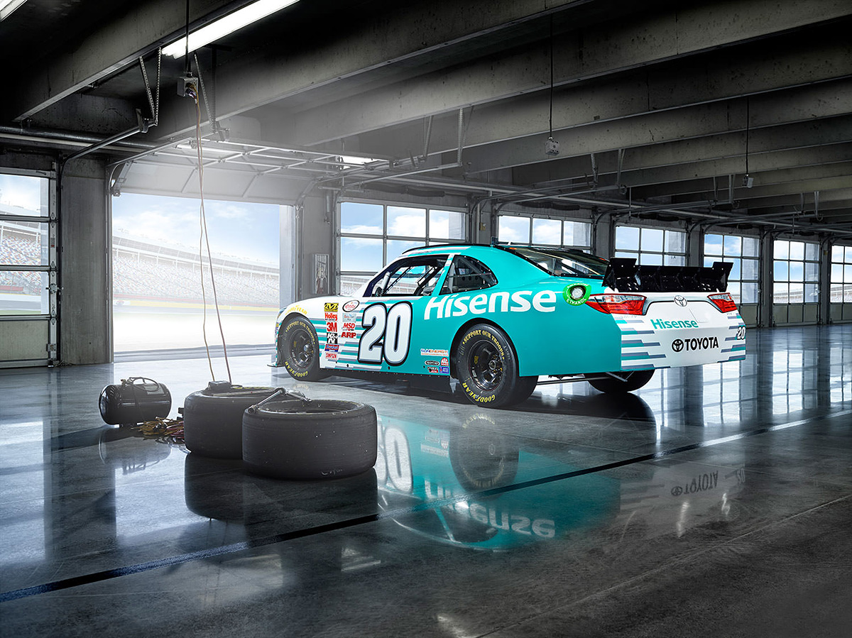 Hisense NASCAR restlessly waiting in the garage